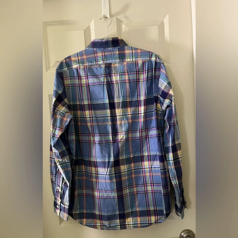 Men’s Polo Ralph Lauren Pastel Plaid Long Sleeve Button down shirt neon pony L